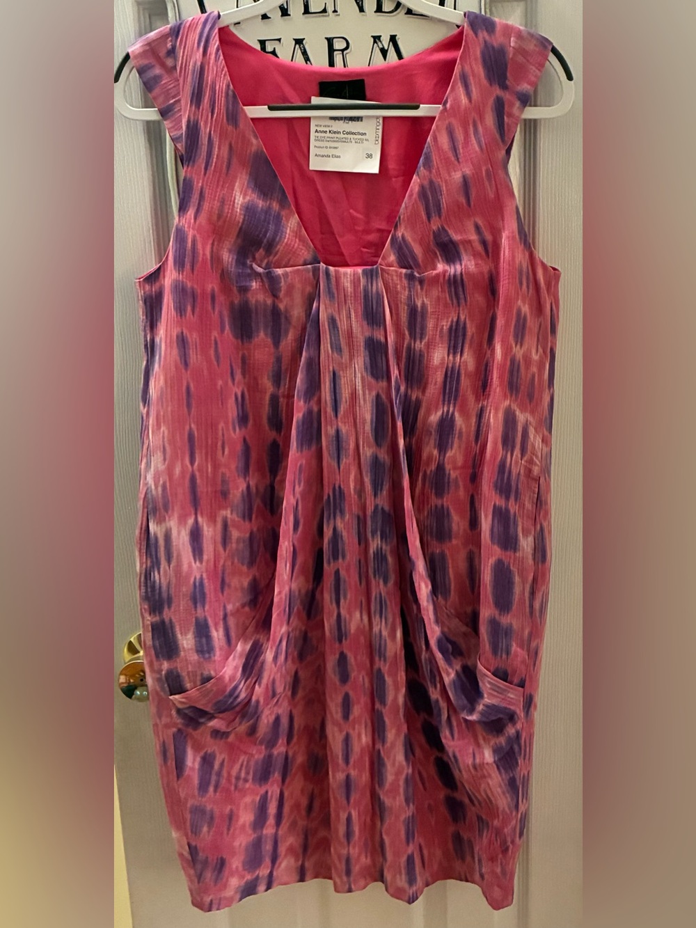 Anne Klein Pink and Purple Lightweight Fabric Dress with Pockets